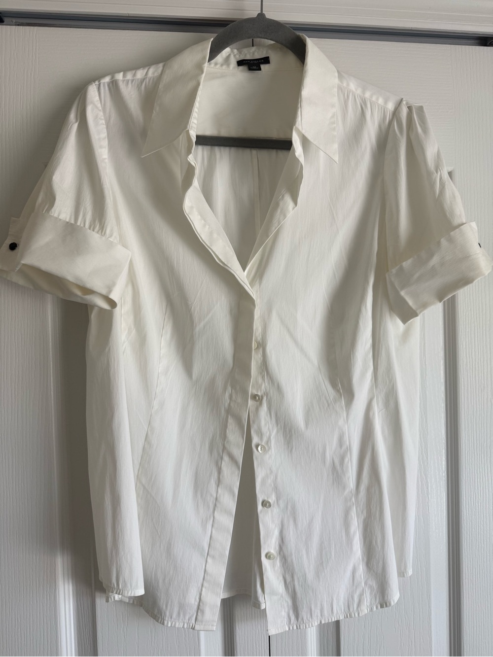 Ann Taylor White Short Sleeve Button-Down Shirt